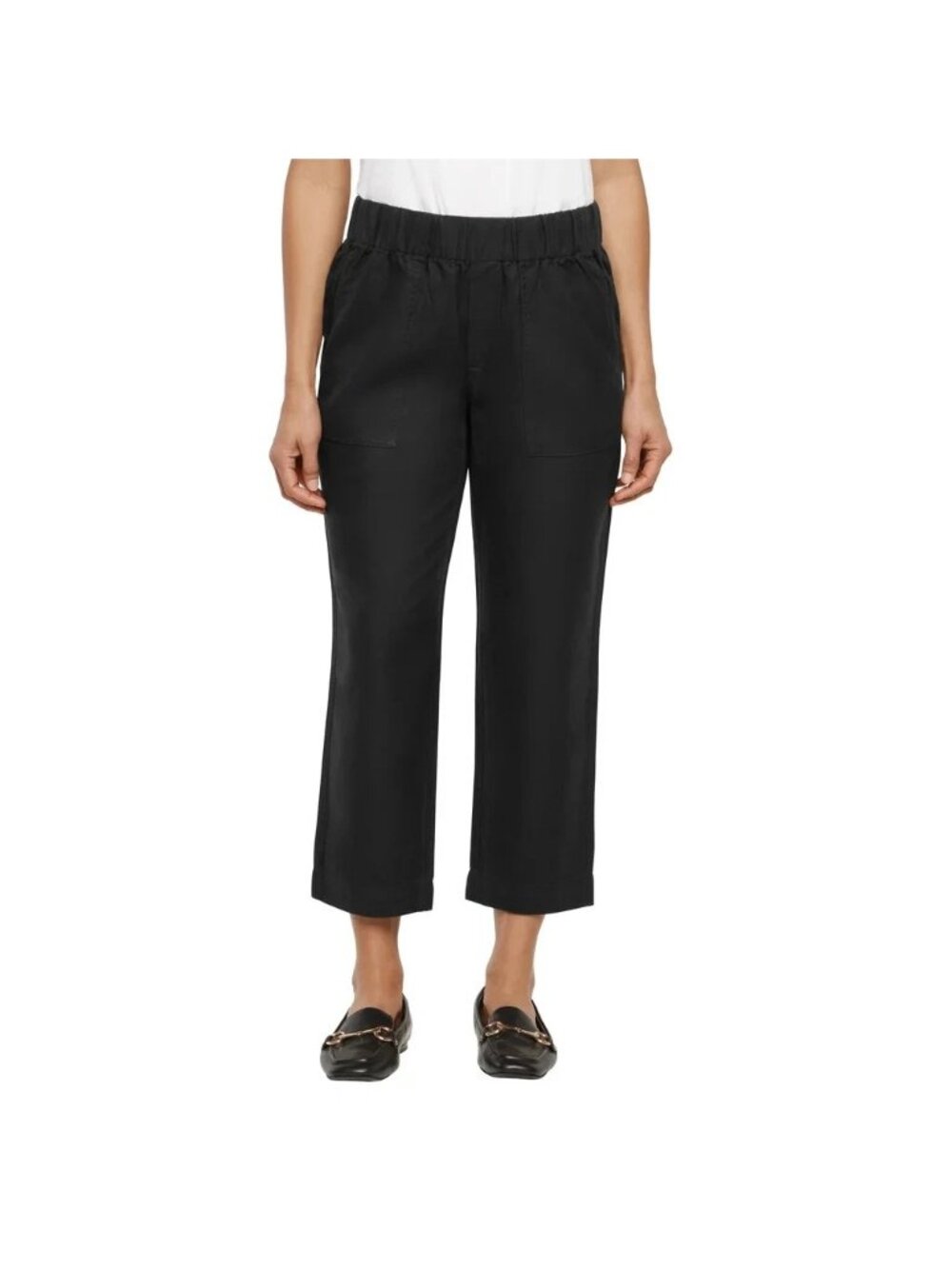 Banana Republic Womens Tapered Crop Pants XL Black Elastic Waist 25.5" Inseam
